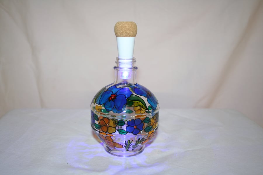 Blue and Yellow - Handpainted Bottle Light