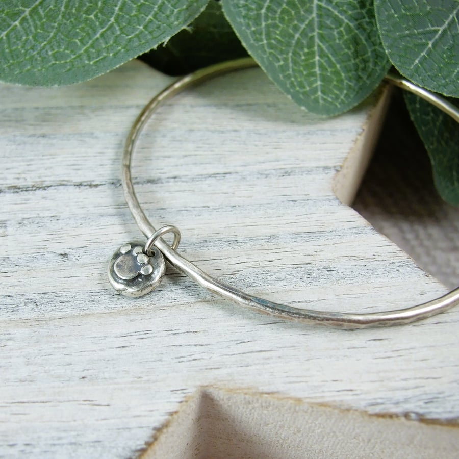 Sterling Silver Bangle with Paw Print Charm. Fits Size Medium 20cm 