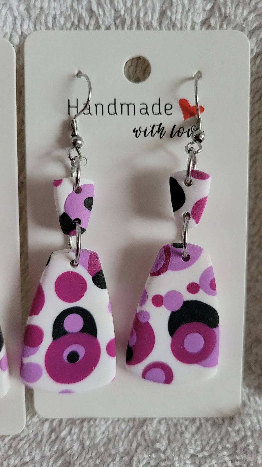 Handmade Purple Circles Polymer Clay Earrings.  316 Surgical Stainless Steel