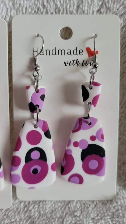 Handmade Purple Circles Polymer Clay Earrings.  316 Surgical Stainless Steel