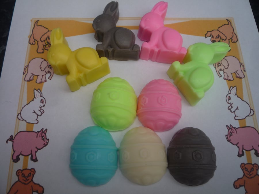easter egg and bunnie soaps x 4