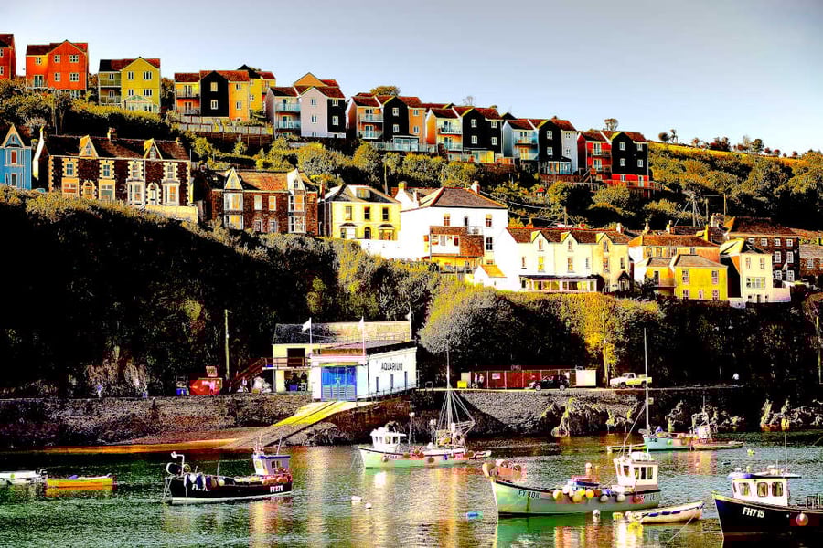 Mevagissey Print, Boats and Colourful Houses, Mevagissey Picture, Cornwall 