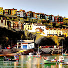 Mevagissey Print, Boats and Colourful Houses, Mevagissey Picture, Cornwall 
