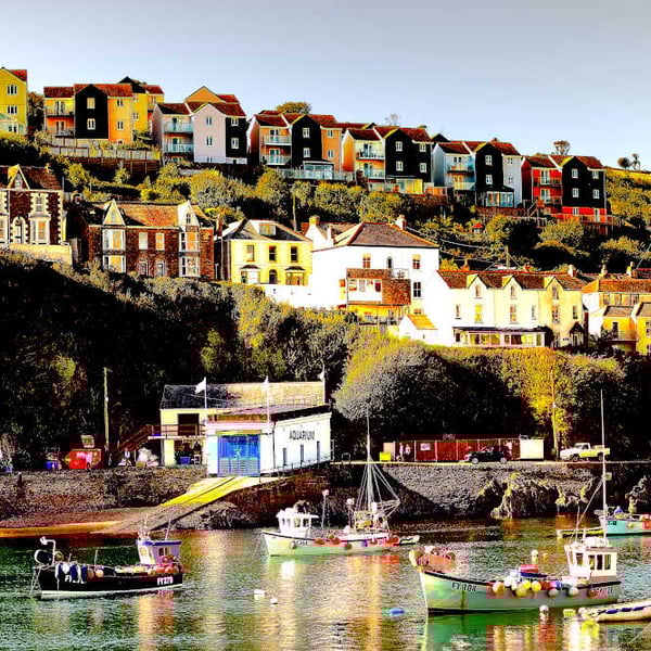 Mevagissey Print, Boats and Colourful Houses, Mevagissey Picture, Cornwall 