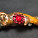 Red Black Glass Adjustable Ring