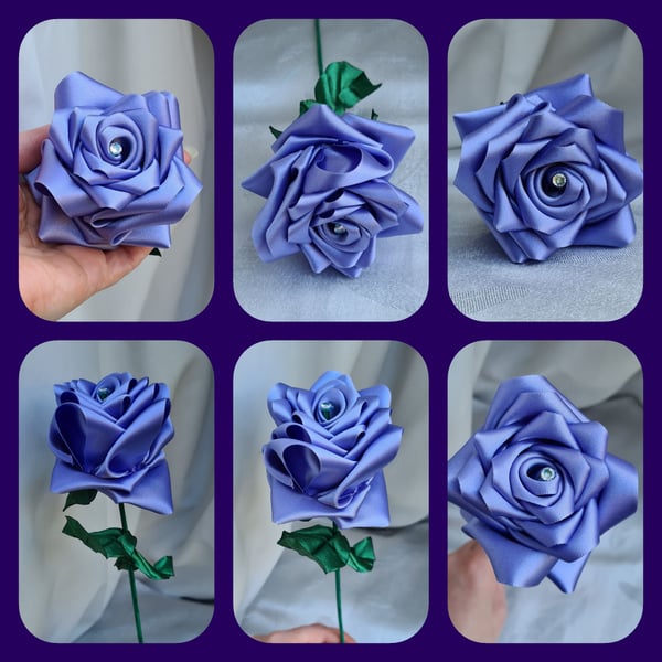 Gorgeous Handmade Lupin Purple Ribbon Rose - Long Stem Forever Flower Gift