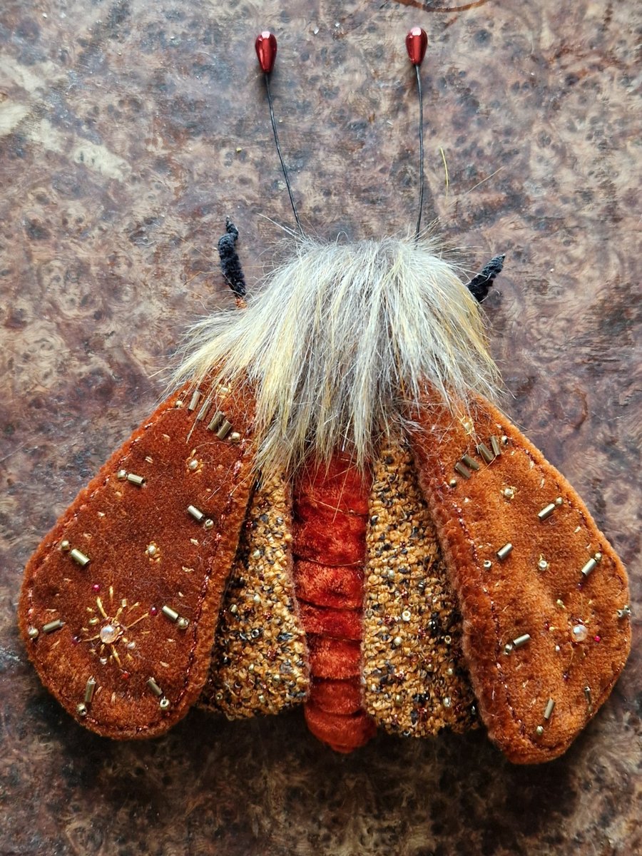 Rust and Amber Autumn Textile Whimsigoth Moth Sculpture 
