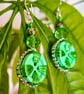 Pistachio Green Wooden Button & Crystal Earrings - Image 4