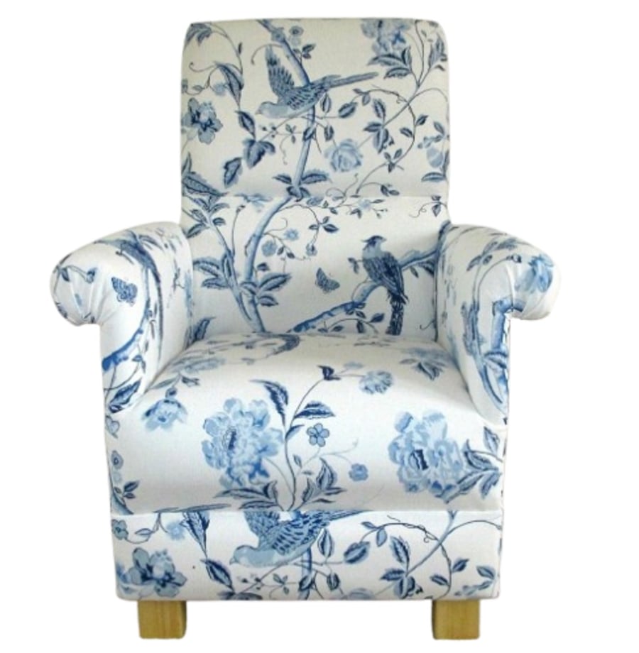 Laura Ashley Summer Palace Royal Blue Fabric Armchair Adult Chair Birds Small