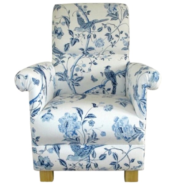 Laura Ashley Summer Palace Royal Blue Fabric Armchair Adult Chair Birds Small