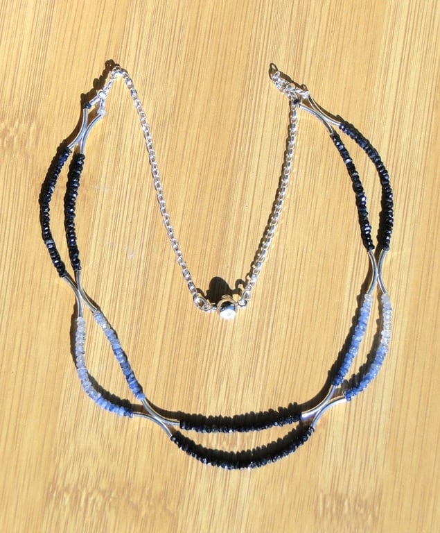  Blue sapphire gemstone necklace with sterling silver tubes and clasp  only one