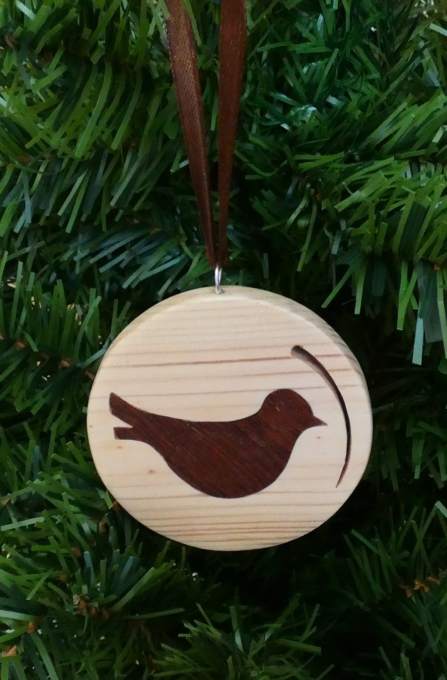Wooden Round Christmas Tree Decoration with Dove Insert