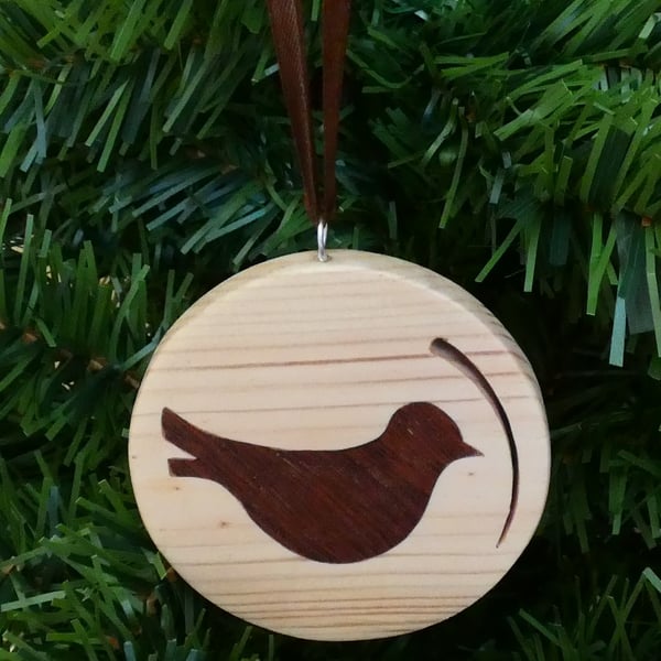 Wooden Round Christmas Tree Decoration with Dove Insert