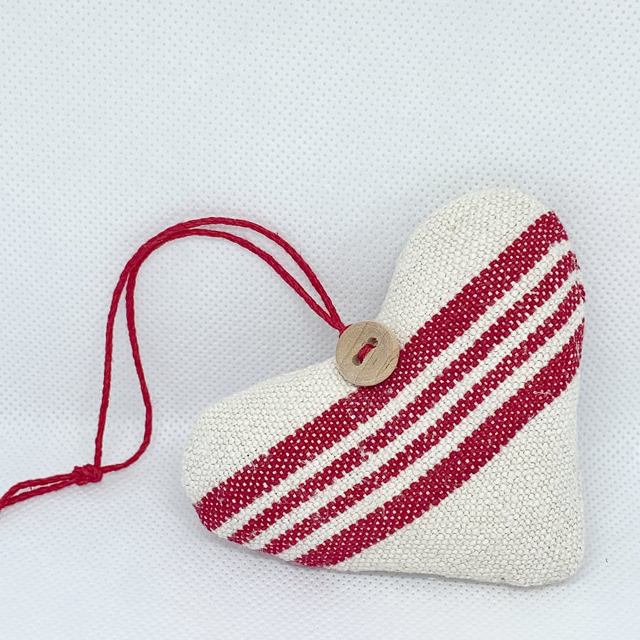 VALENTINE'S HEART - red and cream stripes, linen, lavender