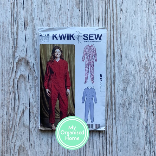 Kwik Sew 3712 sleep suit sewing pattern, sizes XS-XL