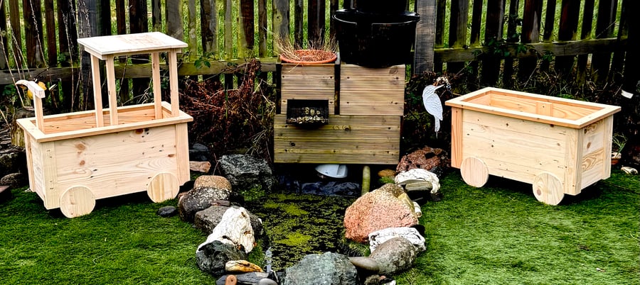 Handmade Wooden Train Planter Set  Rustic Garden Train  Outdoor Wooden Planter