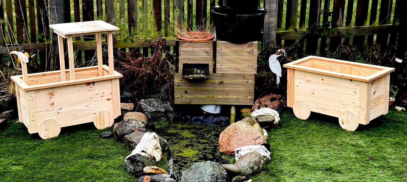 Handmade Wooden Train Planter Set  Rustic Garden Train  Outdoor Wooden Planter