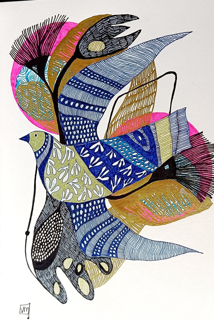 Feathered Symphony 1 Ink illustration on paper, fine art print