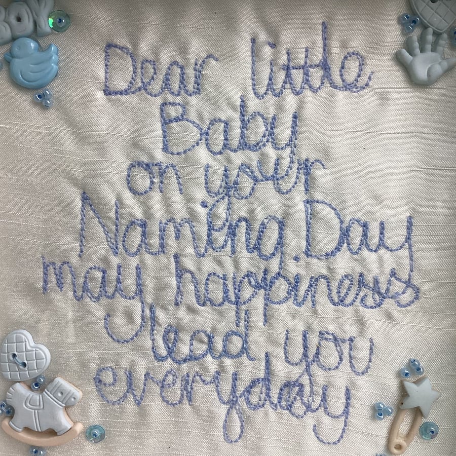 Dear little baby,on your Naming day.Freehand machine embroidered picture.