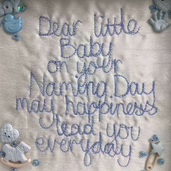 Dear little baby,on your Naming day.Freehand machine embroidered picture.