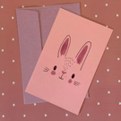 Handmade Bunny Greeting Card – Cute Pink Rabbit Illustration