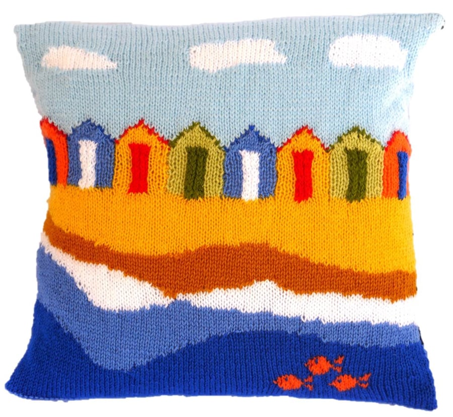 Knitting Pattern for Beach Huts Cushion.  Digital Pattern
