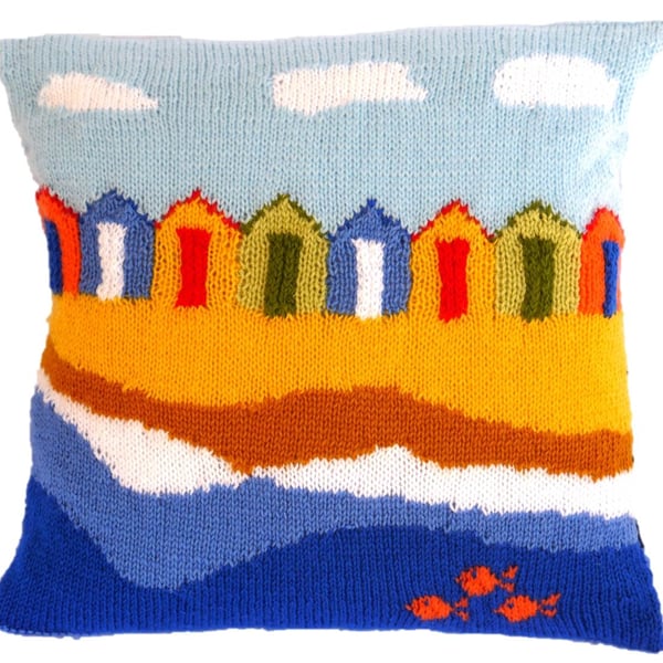 Knitting Pattern for Beach Huts Cushion.  Digital Pattern