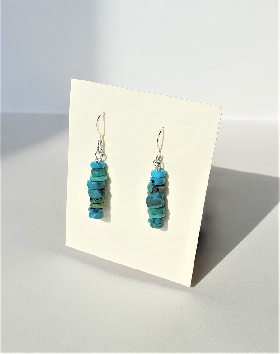 Precious Sleeping Beauty Arizona Turquoise And Sterling Silver Drop Earrings