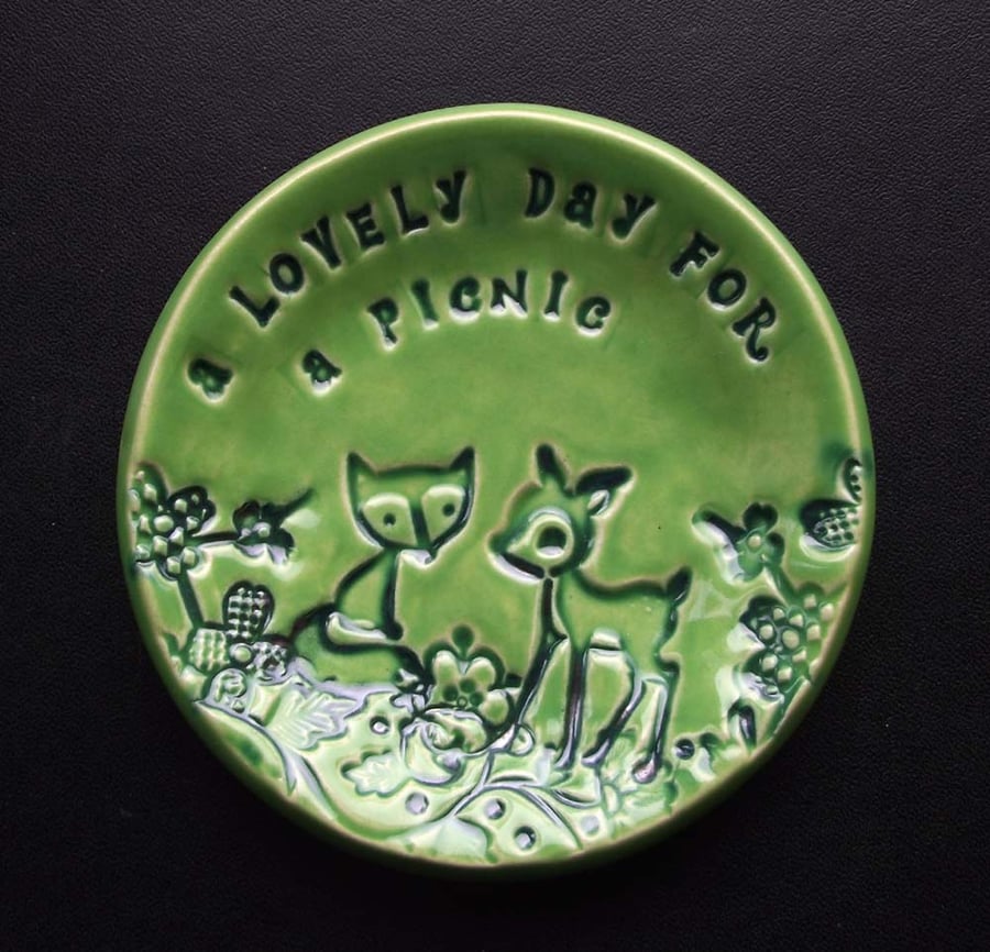 Little green woodland ceramic dish