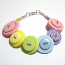 Pastels Green, Pink, Lilac, Yellow & Blue button bracelet FREE UK SHIPPING