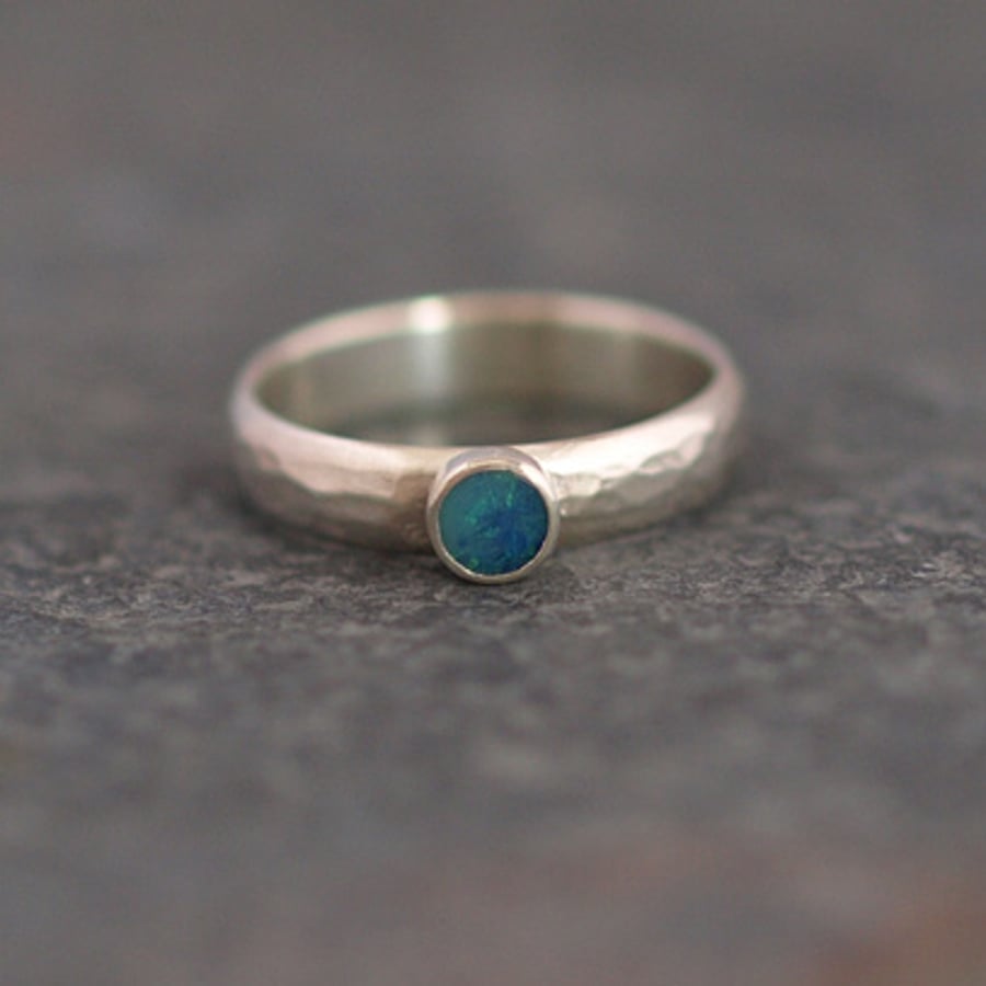 Opal Ring - Hammered Sterling Silver Rings