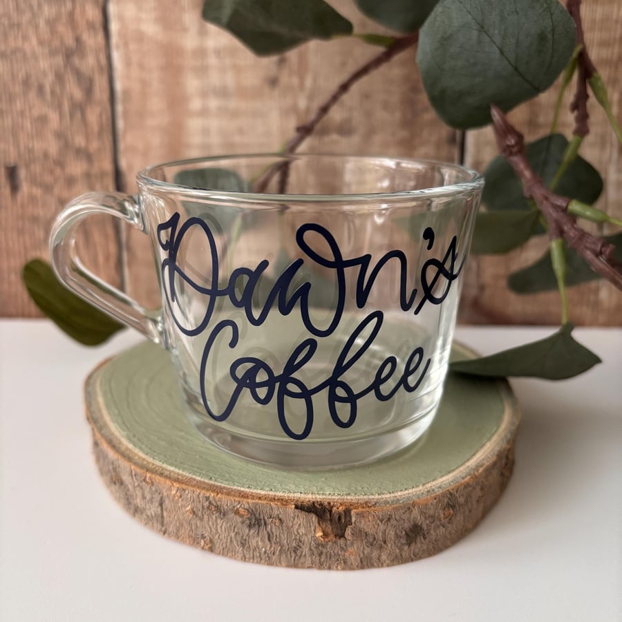 Personalised Glass Coffee Mug: Custom Calligraphy Gift