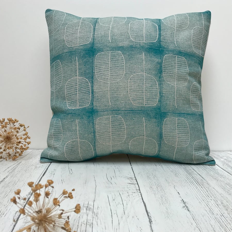 Hand Printed Linen Square Cushion  - FOLKI - Teal