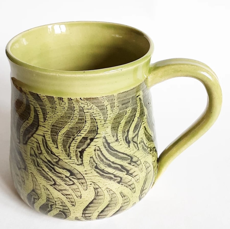 Green Patterned  Mug - Hand Thrown Stoneware Ceramic Mug