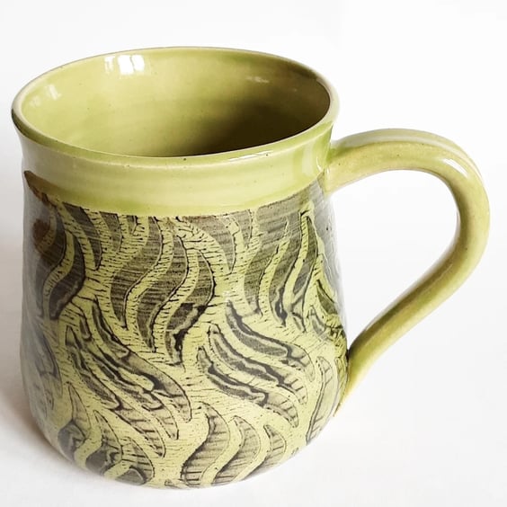 Green Patterned  Mug - Hand Thrown Stoneware Ceramic Mug