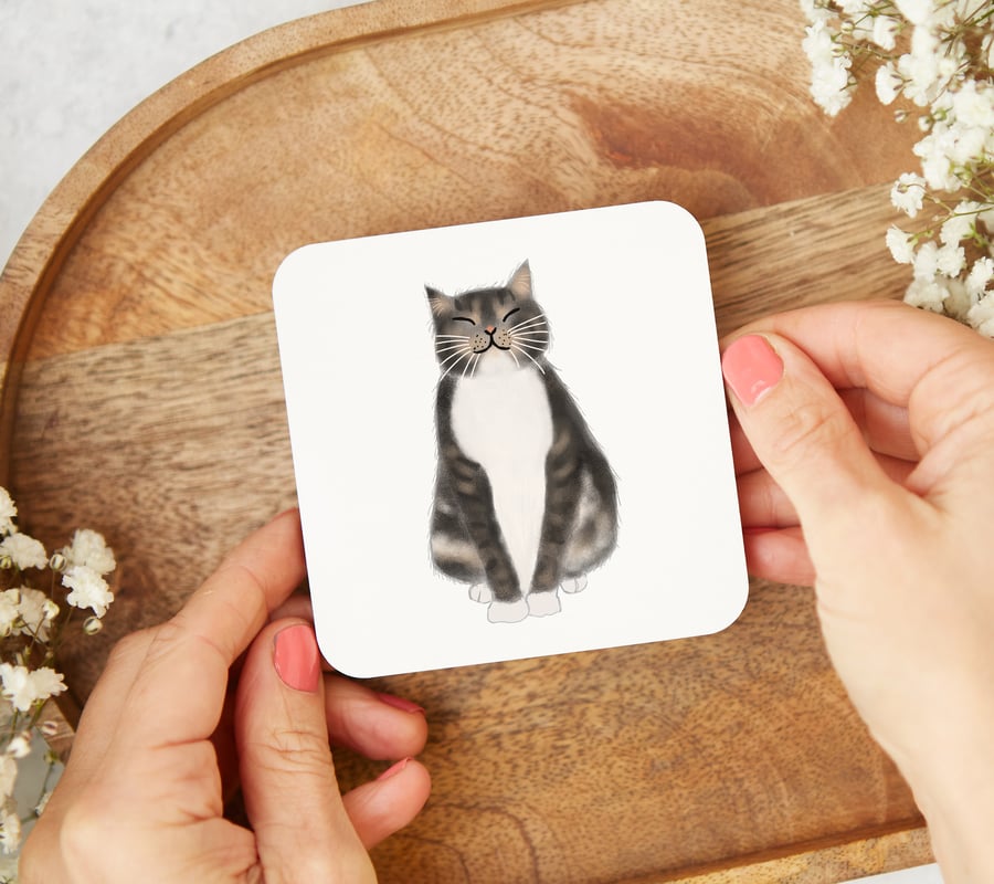 Tabby Cat Coaster, Cat Coaster, Drinks Mat, Drinks Coaster, Wipe Clean Coaster