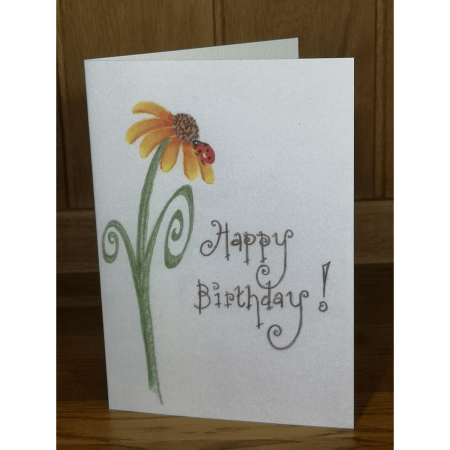Birthday Card - Ladybird on Orange Daisy