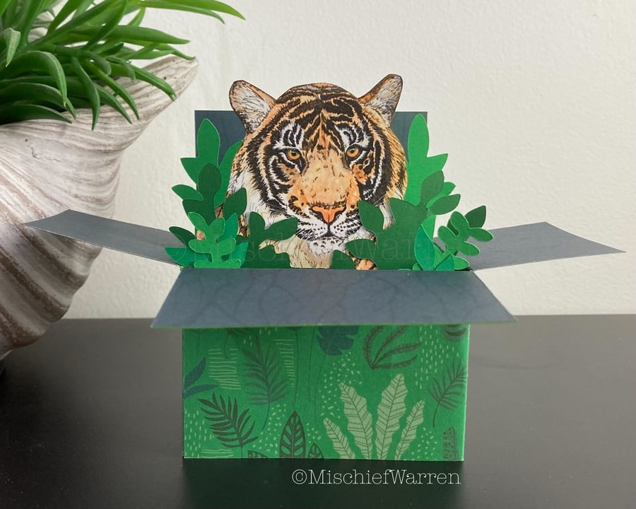 Tiger Card. 3D box card, blank or personalised. Gift card holder.