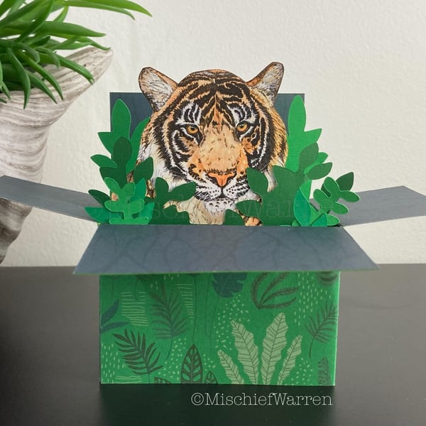 Tiger Card. 3D box card, blank or personalised. Gift card holder.