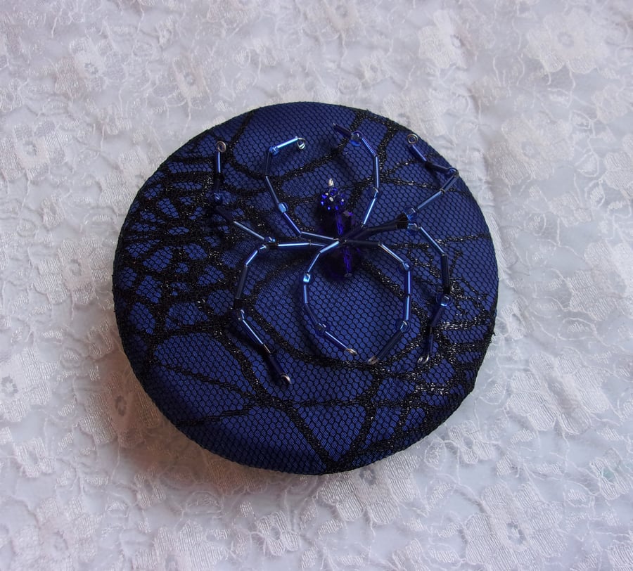 Royal Cobalt Blue & Black Crystal Spider Cocktail Hat Fascinator Mini Headpiece 