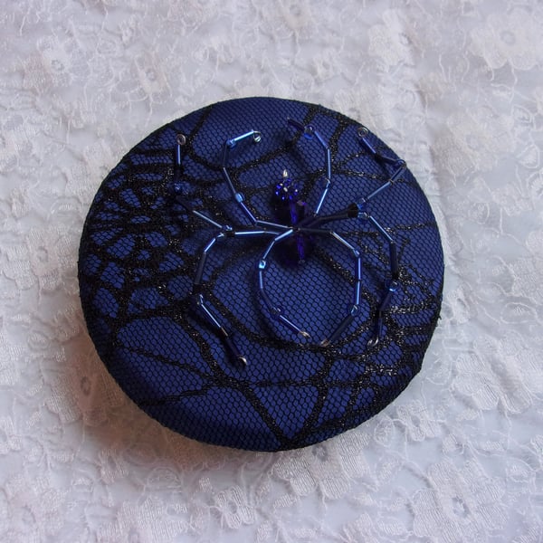 Royal Cobalt Blue & Black Crystal Spider Cocktail Hat Fascinator Mini Headpiece 