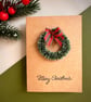 Mini Christmas wreath greeting card tartan bow pine ring holiday wishes  - Image 6