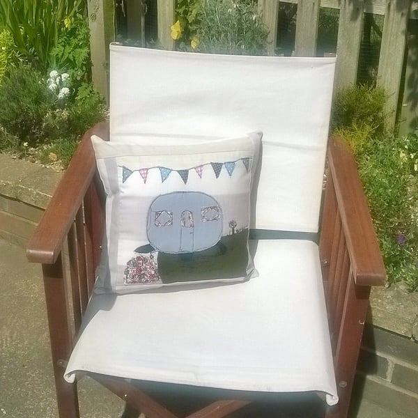 Caravan and Bunting Handmade Appliqued Cushion Cover