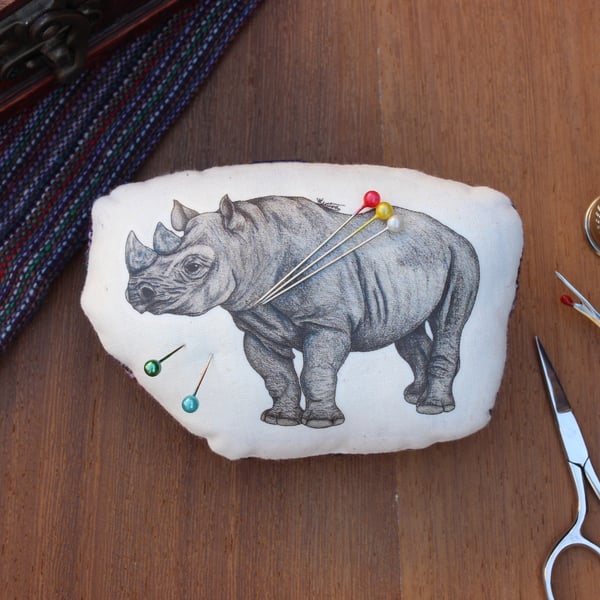Rhino Welsh Tweed Magnetic Pin Cushion - Animal Plush Needle Minder Gift