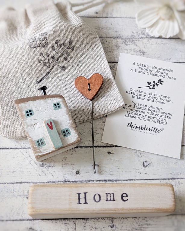 Little Wooden Painted House and Base in a Bag