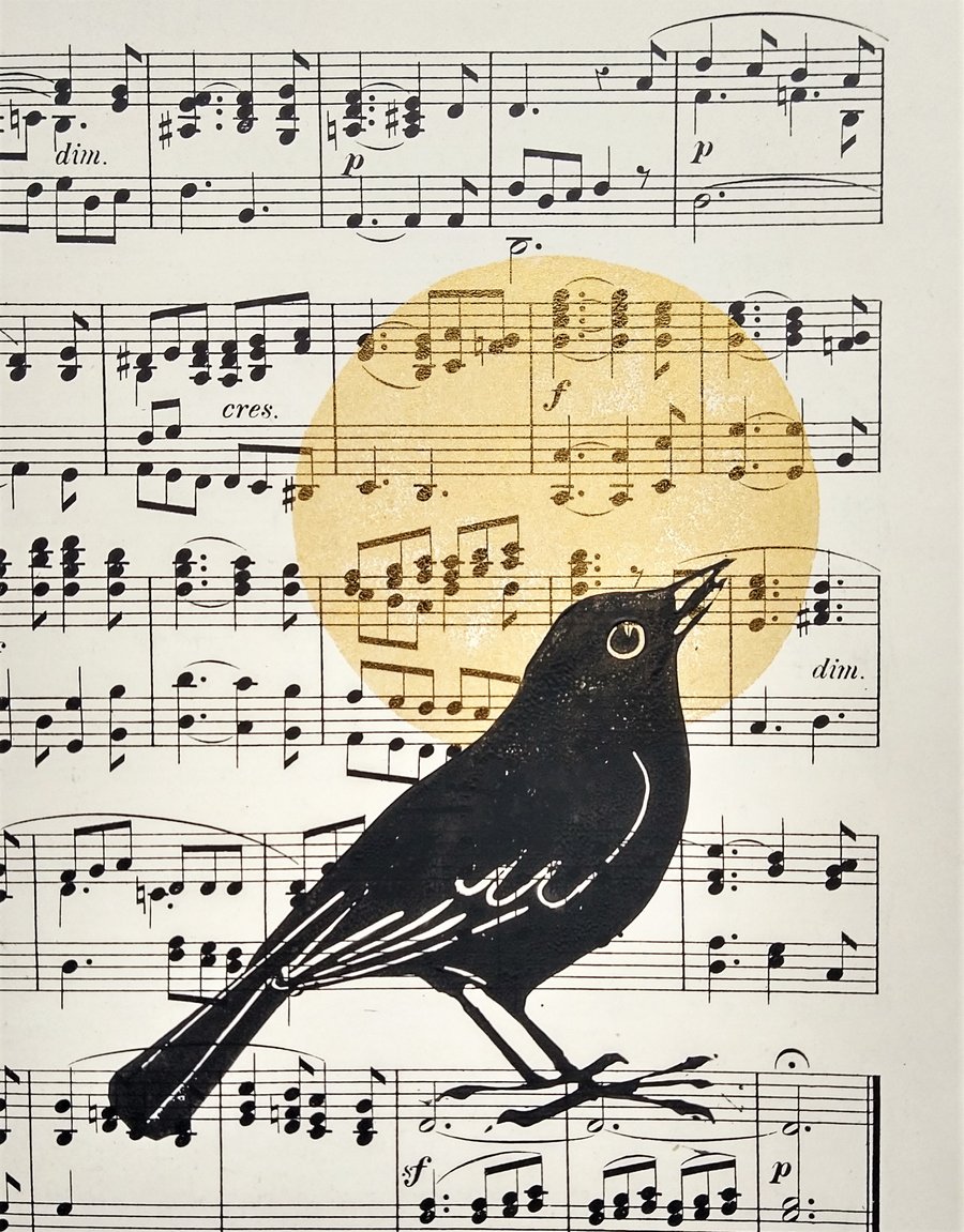 'Evensong' Blackbird original lino cut print 