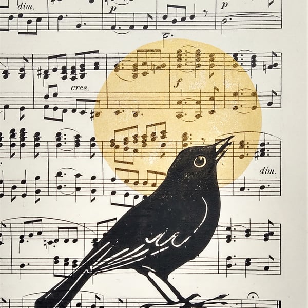 'Evensong' Blackbird original lino cut print 