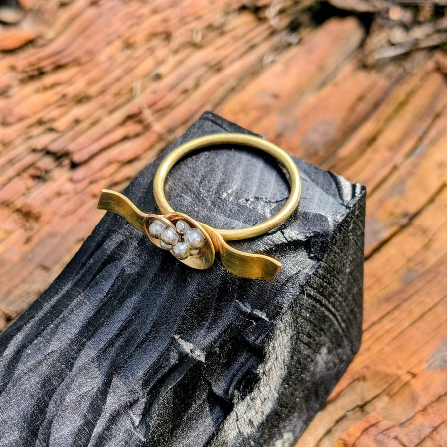 Sculptural Brass Wave Ring with Silver Detail - Contemporary Handmade Ring