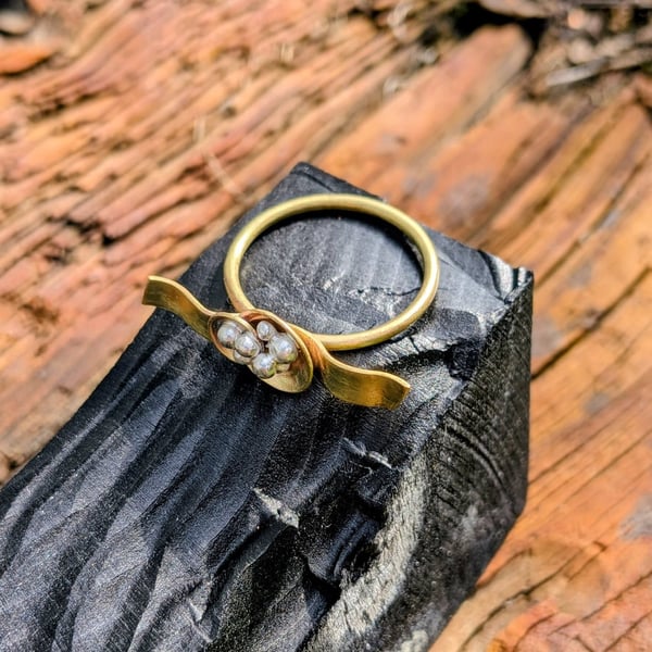 Sculptural Brass Wave Ring with Silver Detail - Contemporary Handmade Ring