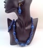 Chunky Lapis Lazuli Necklace with Gold Plated Leaf Clasp Bracelet and Earrings  - Image 7